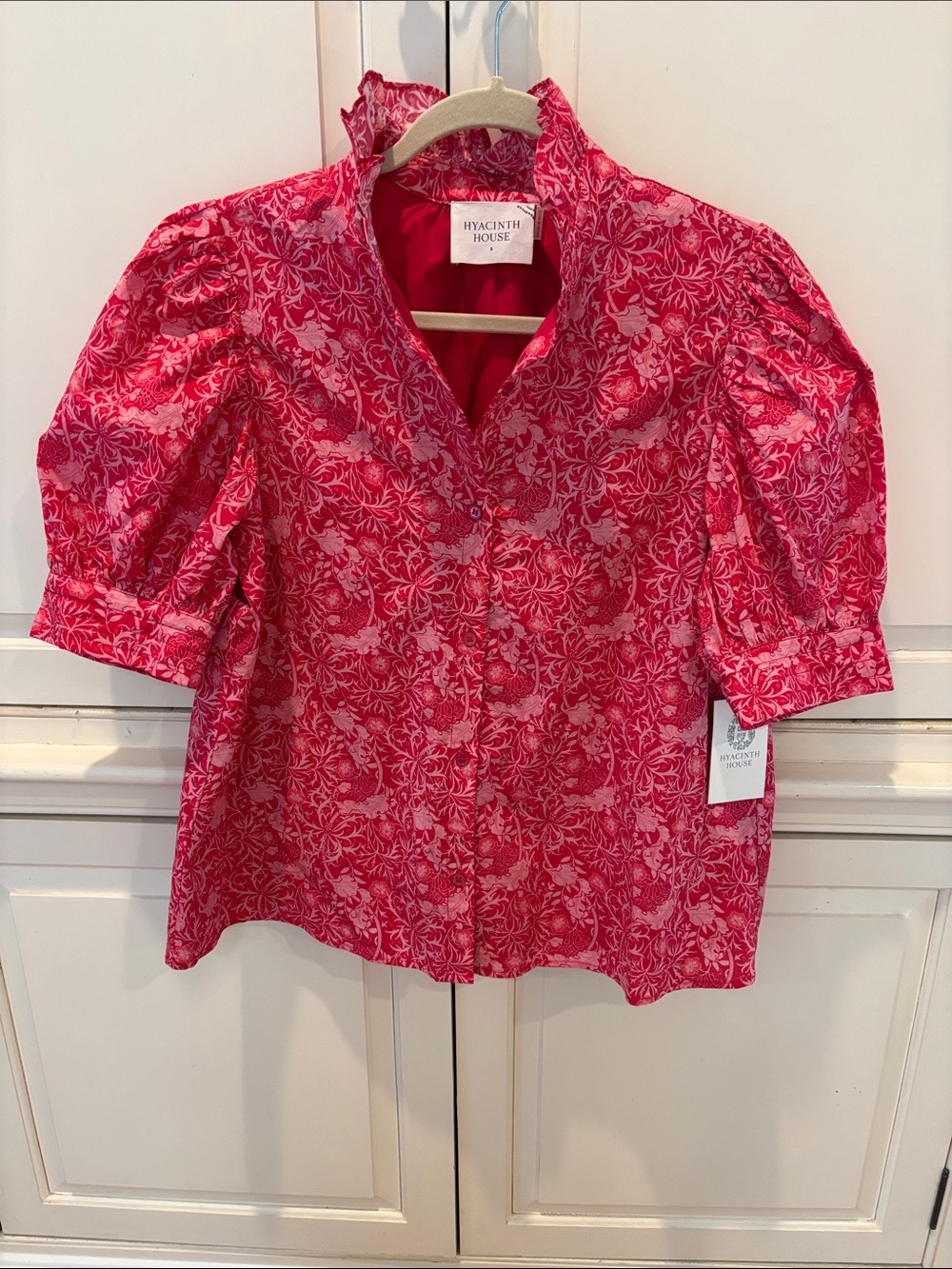 Pink Floral Puff-Sleeve Blouse
